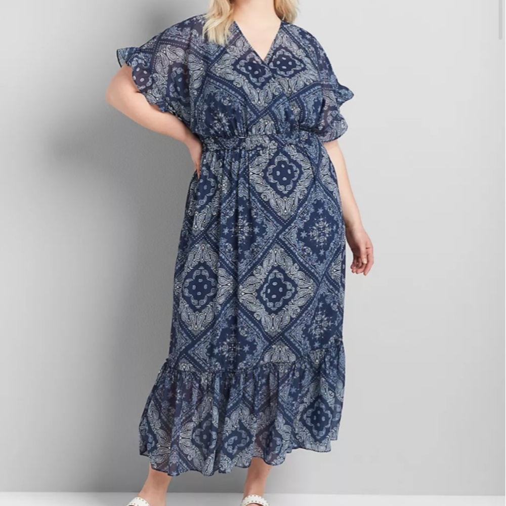 Crossover Smocked-Waist Chiffon Midi Dress